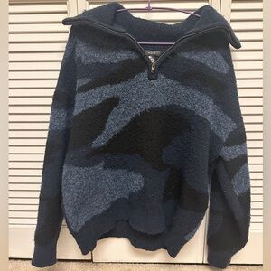 Aqua Navy and Black Quarter Zip Sweater